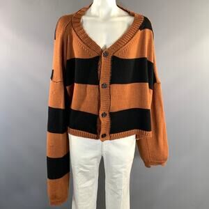 RAF SIMONS FW2017 Size M Brown Black Knitted Wool Buttoned Cardigan